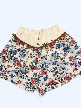 Floral 90s Shorts with Brown Fringe